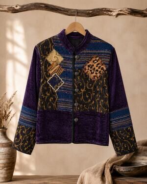 Julia Kim Vintage Wearable Art Patchwork Jacket | Boho Tapestry Chenille | M